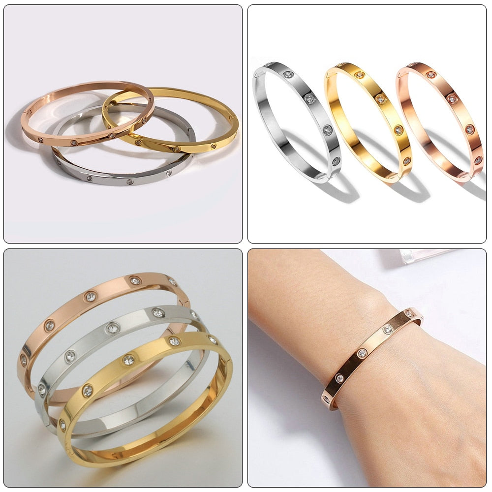 2020 Trendy Crystal Bracelets for Women Fashion Bangle Bracelet Titanium Love Pulseiras Stainless Steel Bangles Feminina Jewelry