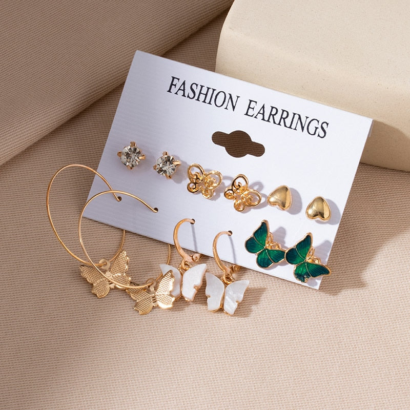 Women&#39;s Earrings Set Retro Korean Geometric Stud Earrings for Women Korean Gold Small Metal Pearl Earring 2021 Trend Jewelry