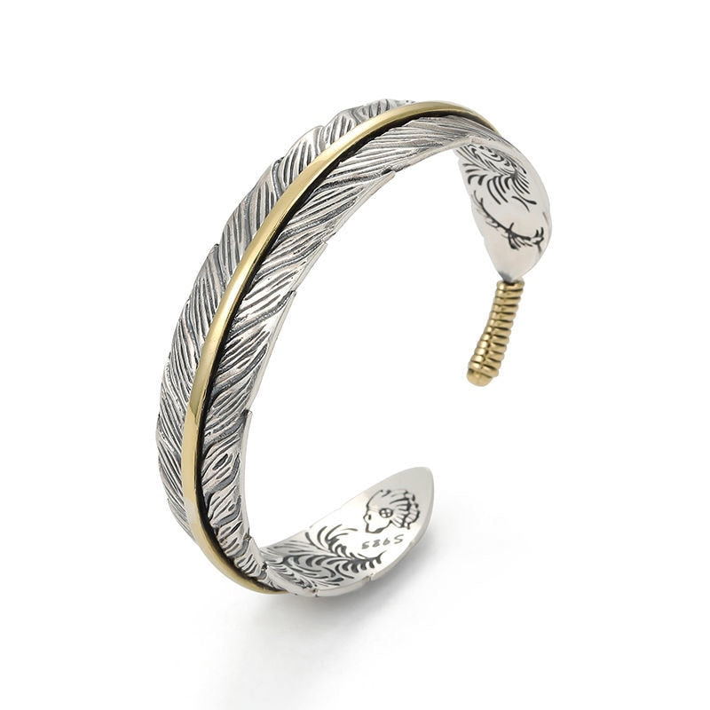 Silver Color Feather Bracelet for Men Women Vintage Gold Plated Cuff Bangle Fashion Bracelet