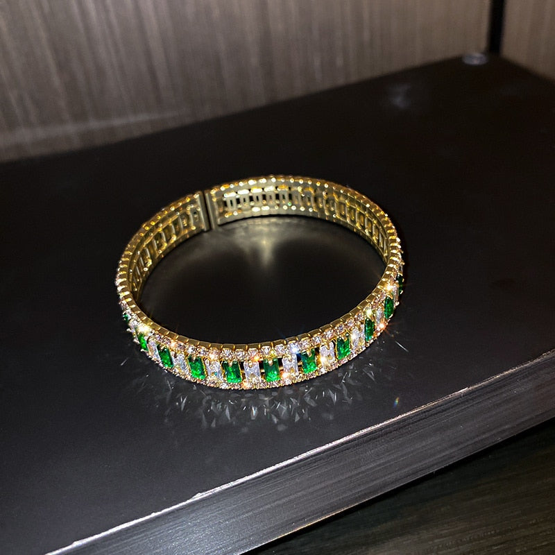 FYUAN Geometric Zircon Bracelet &amp; Bangles For Women Pink Green Crystal Cuff Bracelets Weddings Party Jewelry