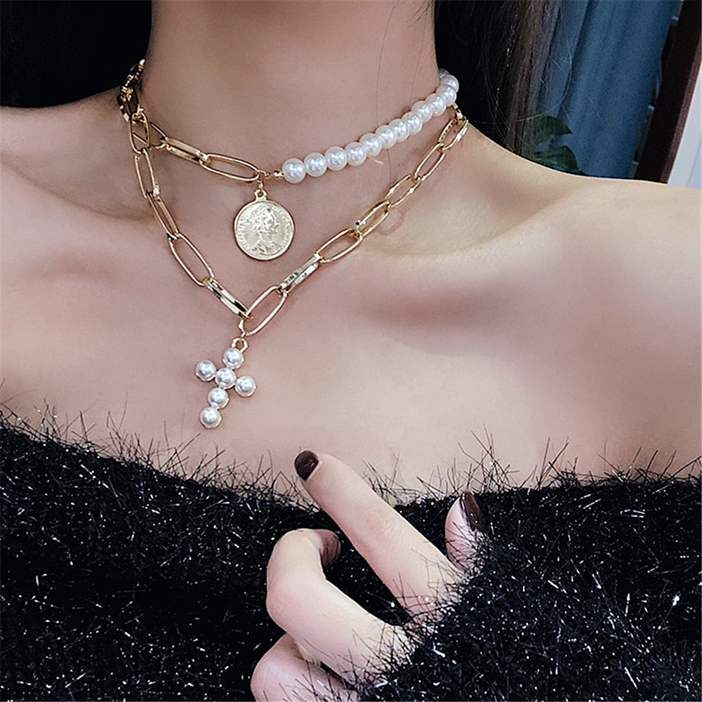 Elegant Big White Imitation Pearl Choker Necklace  Clavicle Chain Fashion Necklace For Women Wedding Jewelry Collar 2021 New