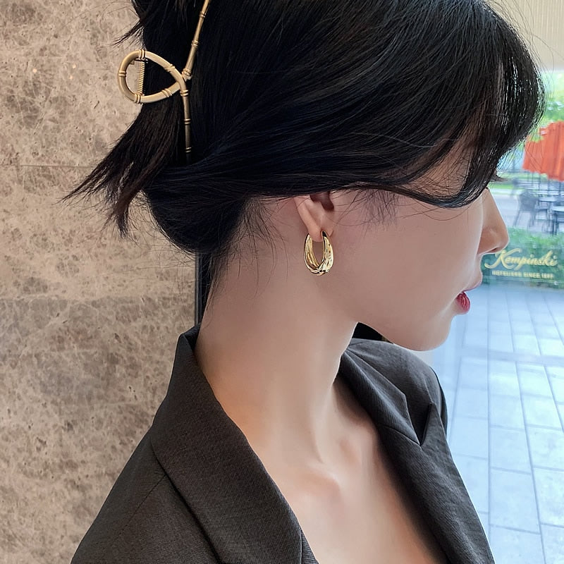 2020 New Classic Copper Alloy Smooth Metal Hoop Earrings For Woman Fashion Korean Jewelry Temperament Girl&#39;s Daily Wear Earrings