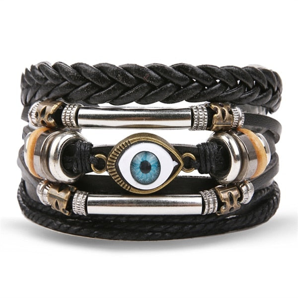 IFMIA Vintage Black Bead Bracelets For Men Fashion Hollow Triangle Leather Bracelet & Bangles Multilayer Wide Wrap Jewelry 2020