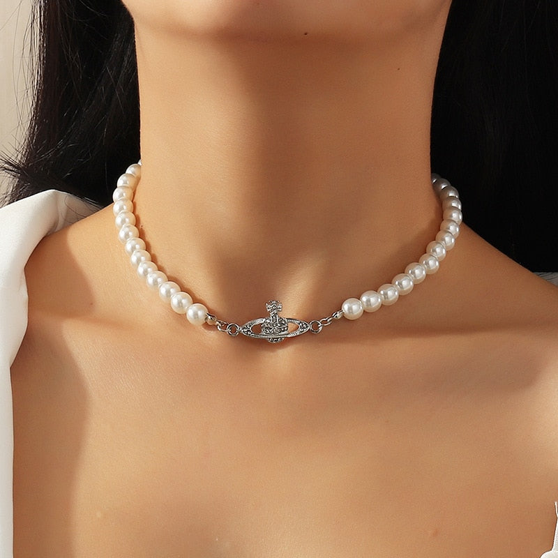 Elegant Big White Imitation Pearl Choker Necklace  Clavicle Chain Fashion Necklace For Women Wedding Jewelry Collar 2021 New
