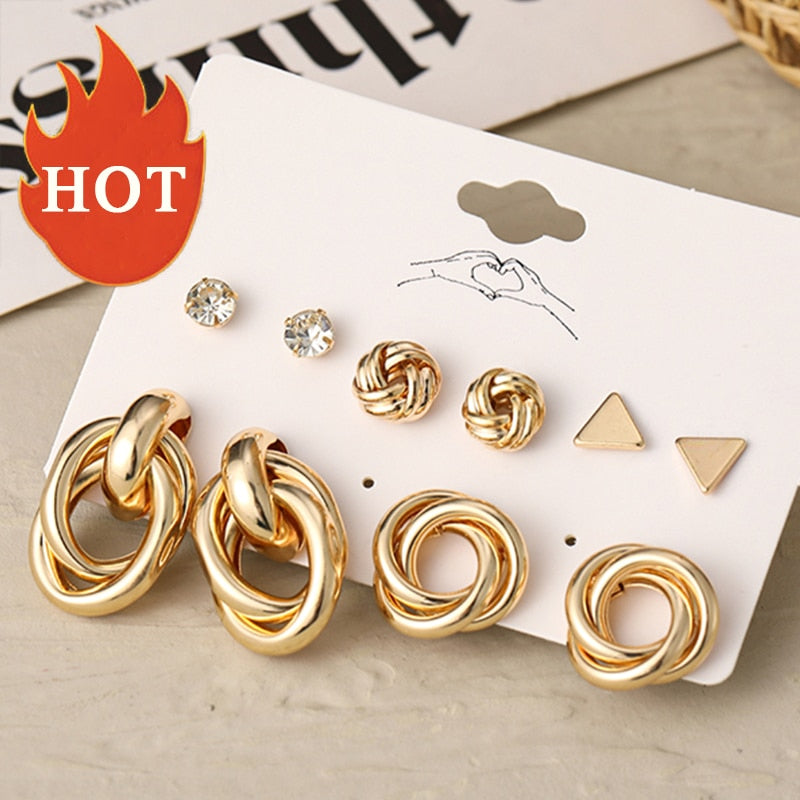 Trendy Exquisite Pearl Metal Earrings Set for Women Geometric Circle Dangle Drop Earrings Acrylic Earring Sets Fashion Jewelry