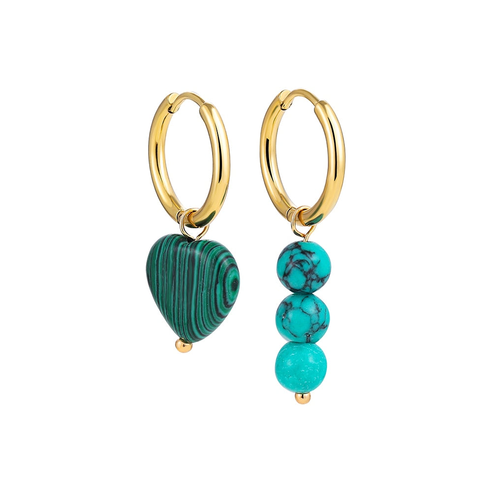 Bohemian Handmade Natural Stone Beads Hoop Earrings for Women Golden Color Stainless Steel Circle Huggie Hoops Jewelry Bijoux